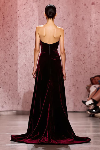 Dunkelrot Trägerlos Etuikleid Samt Lang Abendkleid
