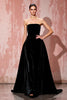 Laden Sie das Bild in den Galerie-Viewer, Einfach Schwarz Trägerlos Samt A Linie Lang Abendkleid