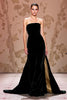 Laden Sie das Bild in den Galerie-Viewer, Einfach Schwarz Trägerlos Samt Lang Abendkleid mit Schlitz