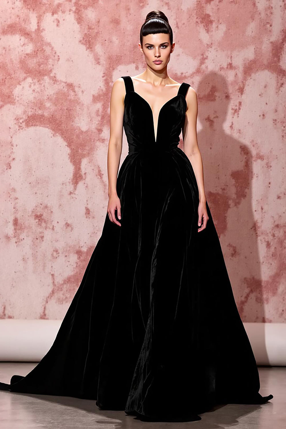 Einfach Schwarz Samt A Linie Lang Abendkleid