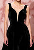 Laden Sie das Bild in den Galerie-Viewer, Einfach Schwarz Samt A Linie Lang Abendkleid