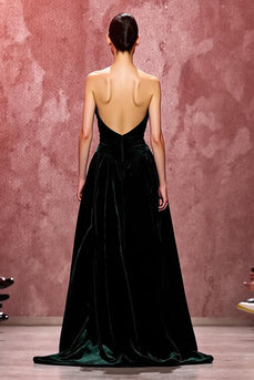 Einfach Dunkelgrün Samt Trägerlos Lang Abendkleid