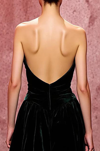 Einfach Dunkelgrün Samt Trägerlos Lang Abendkleid