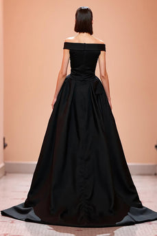 Schwarz Schulterfrei Korsett Lang Abendkleid mit Schlitz