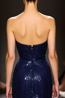 Laden Sie das Bild in den Galerie-Viewer, Glitzernd Marine Herzausschnitt Pailletten Meerjungfrau Lang Abendkleid