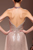 Laden Sie das Bild in den Galerie-Viewer, Glitzernd Champagner Neckholder Pailletten Rückenfrei Lang Abendkleid