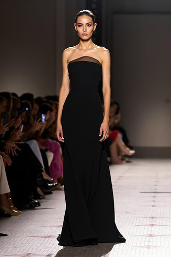 Einfach Schwarz Etuikleid Trägerlos Lang Abendkleid