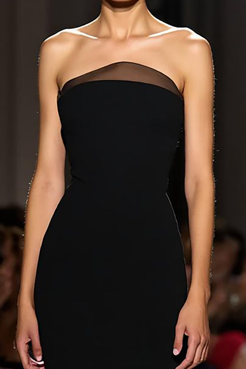Laden Sie das Bild in den Galerie-Viewer, Einfach Schwarz Etuikleid Trägerlos Lang Abendkleid