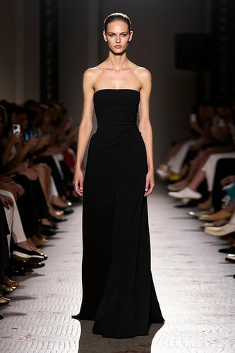 Einfach Etuikleid Schwarz Trägerlos Lang Abendkleid