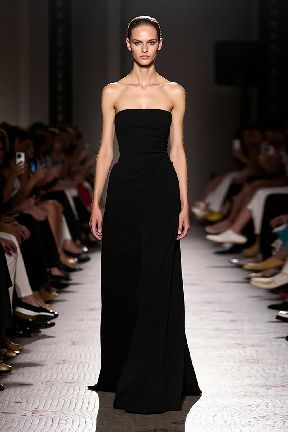 Einfach Etuikleid Schwarz Trägerlos Lang Abendkleid