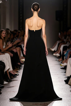 Einfach Etuikleid Schwarz Trägerlos Lang Abendkleid