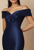 Laden Sie das Bild in den Galerie-Viewer, Marineblau Meerjungfrau Satin Lange Abendkleid mit Schlitz