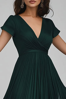 Dunkelgrün Tüll A Linie V Ausschnitt Lange Abendkleid