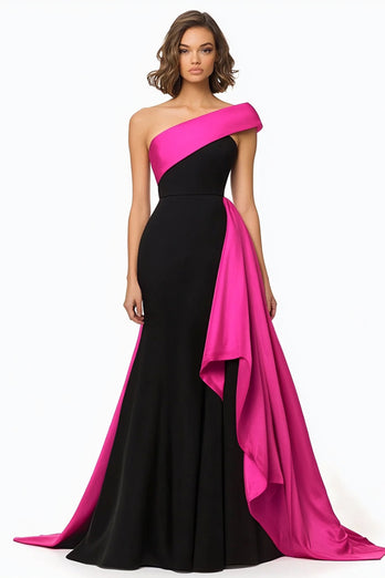 Schwarz und Weiß Meerjungfrau Satin Lange Abendkleid mit Rüschen