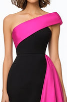 Laden Sie das Bild in den Galerie-Viewer, Schwarz und Weiß Meerjungfrau Satin Lange Abendkleid mit Rüschen