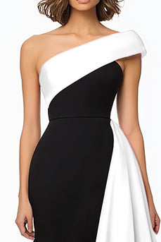 Schwarz und Weiß Meerjungfrau Satin Lange Abendkleid mit Rüschen
