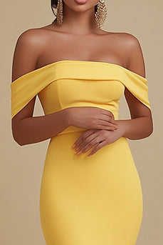 Gelb Meerjungfrau Satin Schulterfreie Lange Abendkleid