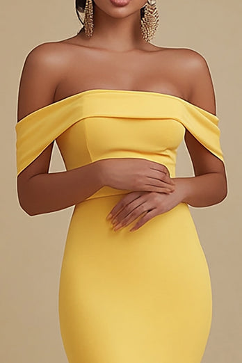Gelb Meerjungfrau Satin Schulterfreie Lange Abendkleid
