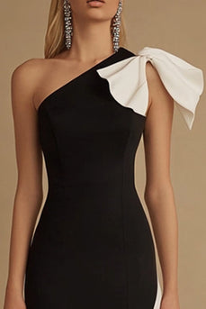Schwarz und Weiß Meerjungfrau Satin Lange Abendkleid mit Bogen