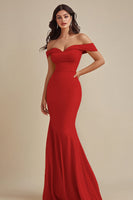 Laden Sie das Bild in den Galerie-Viewer, Schwarz Satin Schulterfreie Lange Meerjungfrau Abendkleid