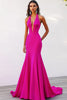 Laden Sie das Bild in den Galerie-Viewer, Fuchsia Satin Neckholder Lange Meerjungfrau Abendkleid