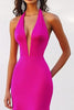 Laden Sie das Bild in den Galerie-Viewer, Fuchsia Satin Neckholder Lange Meerjungfrau Abendkleid