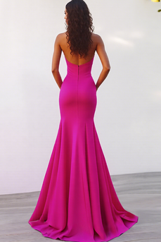 Fuchsia Satin Neckholder Lange Meerjungfrau Abendkleid