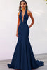 Laden Sie das Bild in den Galerie-Viewer, Fuchsia Satin Neckholder Lange Meerjungfrau Abendkleid