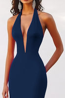 Laden Sie das Bild in den Galerie-Viewer, Fuchsia Satin Neckholder Lange Meerjungfrau Abendkleid