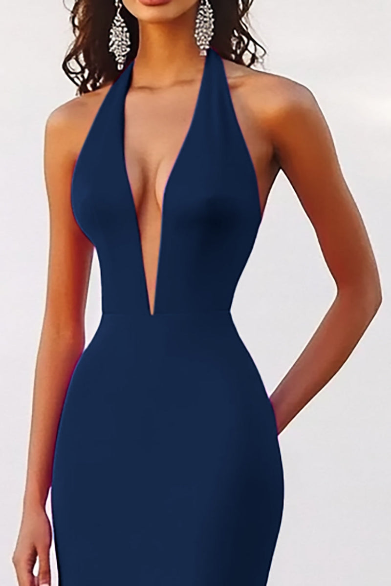 Laden Sie das Bild in den Galerie-Viewer, Fuchsia Satin Neckholder Lange Meerjungfrau Abendkleid