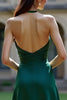 Laden Sie das Bild in den Galerie-Viewer, Dunkelgrün Satin Neckholder A Linie Lange Abendkleid mit Schlitz