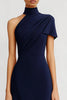 Laden Sie das Bild in den Galerie-Viewer, Marineblau Sheath Satin Eine Schulter Lange Abendkleid