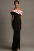 Laden Sie das Bild in den Galerie-Viewer, Schwarz und Rosa Schulterfreie Satin Sheath Lange Abendkleid