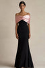 Laden Sie das Bild in den Galerie-Viewer, Schwarz und Rosa Sheath Schulterfreie Lange Satin Abendkleid