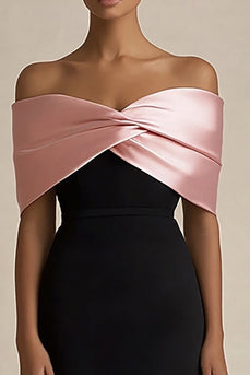 Schwarz und Rosa Sheath Schulterfreie Lange Satin Abendkleid