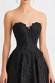 Schwarz A Linie Tüll Lange Abendkleid mit Spitze