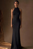 Laden Sie das Bild in den Galerie-Viewer, Schwarz Sheath Satin Neckholder Lange Abendkleid