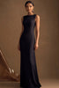Laden Sie das Bild in den Galerie-Viewer, Einfaches Schwarz Satin Lange Sheath Abendkleid