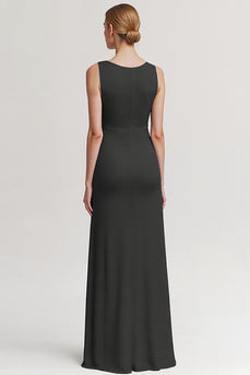Schwarz V Ausschnitt Sheath Lange Abendkleid mit Rüschen