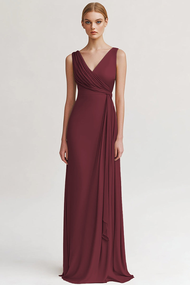 Laden Sie das Bild in den Galerie-Viewer, Schwarz V Ausschnitt Sheath Lange Abendkleid mit Rüschen