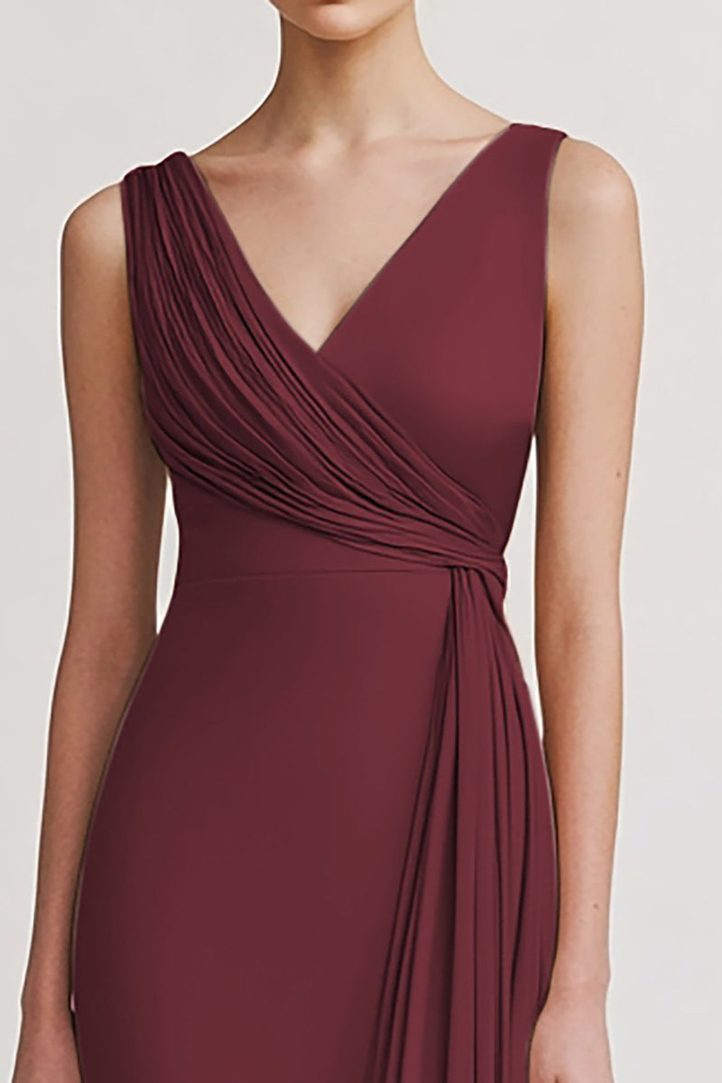 Laden Sie das Bild in den Galerie-Viewer, Schwarz V Ausschnitt Sheath Lange Abendkleid mit Rüschen