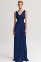 Laden Sie das Bild in den Galerie-Viewer, Schwarz V Ausschnitt Sheath Lange Abendkleid mit Rüschen