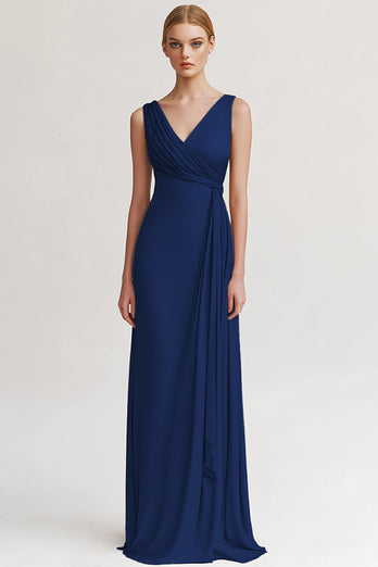 Schwarz V Ausschnitt Sheath Lange Abendkleid mit Rüschen