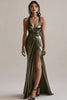 Laden Sie das Bild in den Galerie-Viewer, Olivgrün Metallic Meerjungfrau Lange Abendkleid mit Schlitz