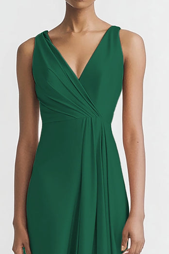Schwarz Satin A Linie Rüschen V Ausschnitt Lange Abendkleid