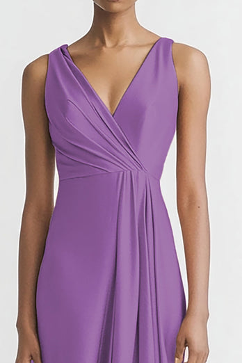 Schwarz Satin A Linie Rüschen V Ausschnitt Lange Abendkleid