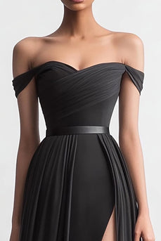 Schwarz A Linie Schulterfreie Lange Abendkleid mit Schlitz