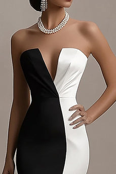 Schwarz und Weiß Meerjungfrau Satin Lange Abendkleid mit Schlitz
