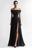 Laden Sie das Bild in den Galerie-Viewer, Schwarz A Linie Chiffon Lange Abendkleid mit Schlitz