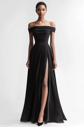 Schwarz A Linie Chiffon Lange Abendkleid mit Schlitz